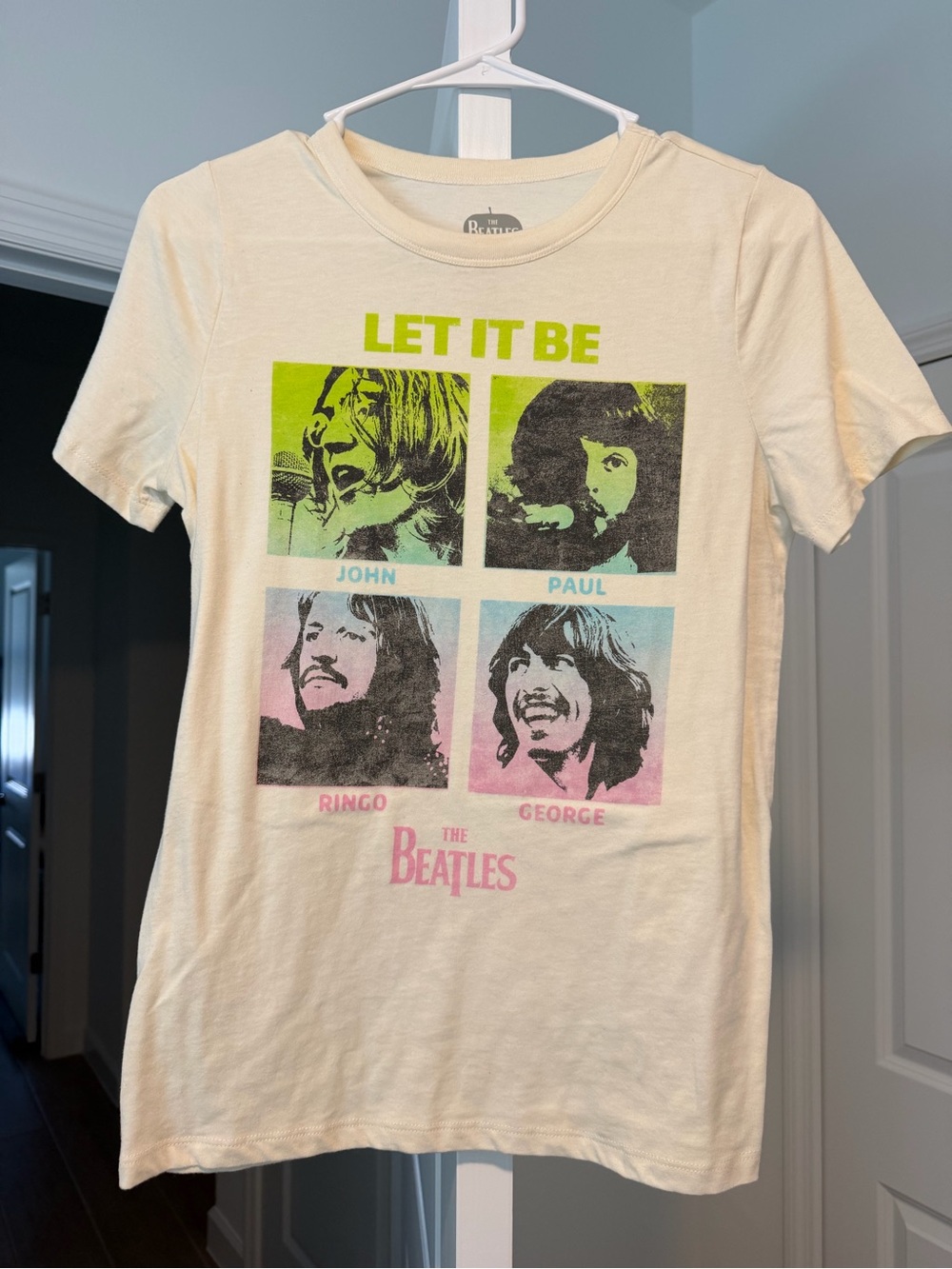The Beatles Short Sleeve "Let It Be" Graphic Tee - Cream with Neon Accents
